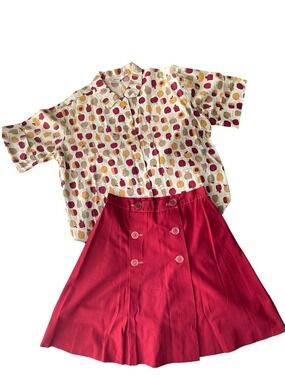 Russ vintage 60’s Red A-Line Skirt with Apple Printed Button-Up Top